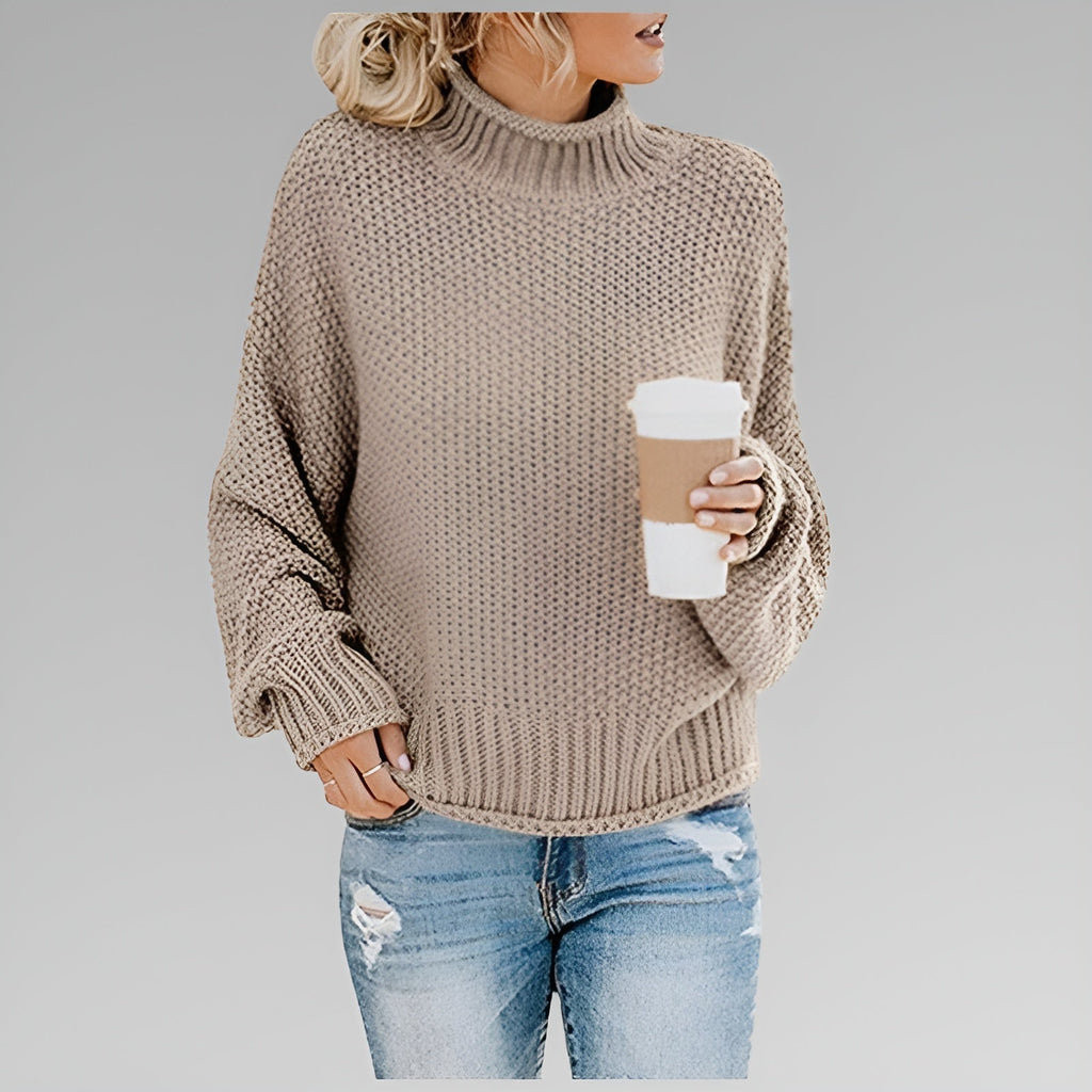 Women's Chunky Knit Polo Neck Pullover