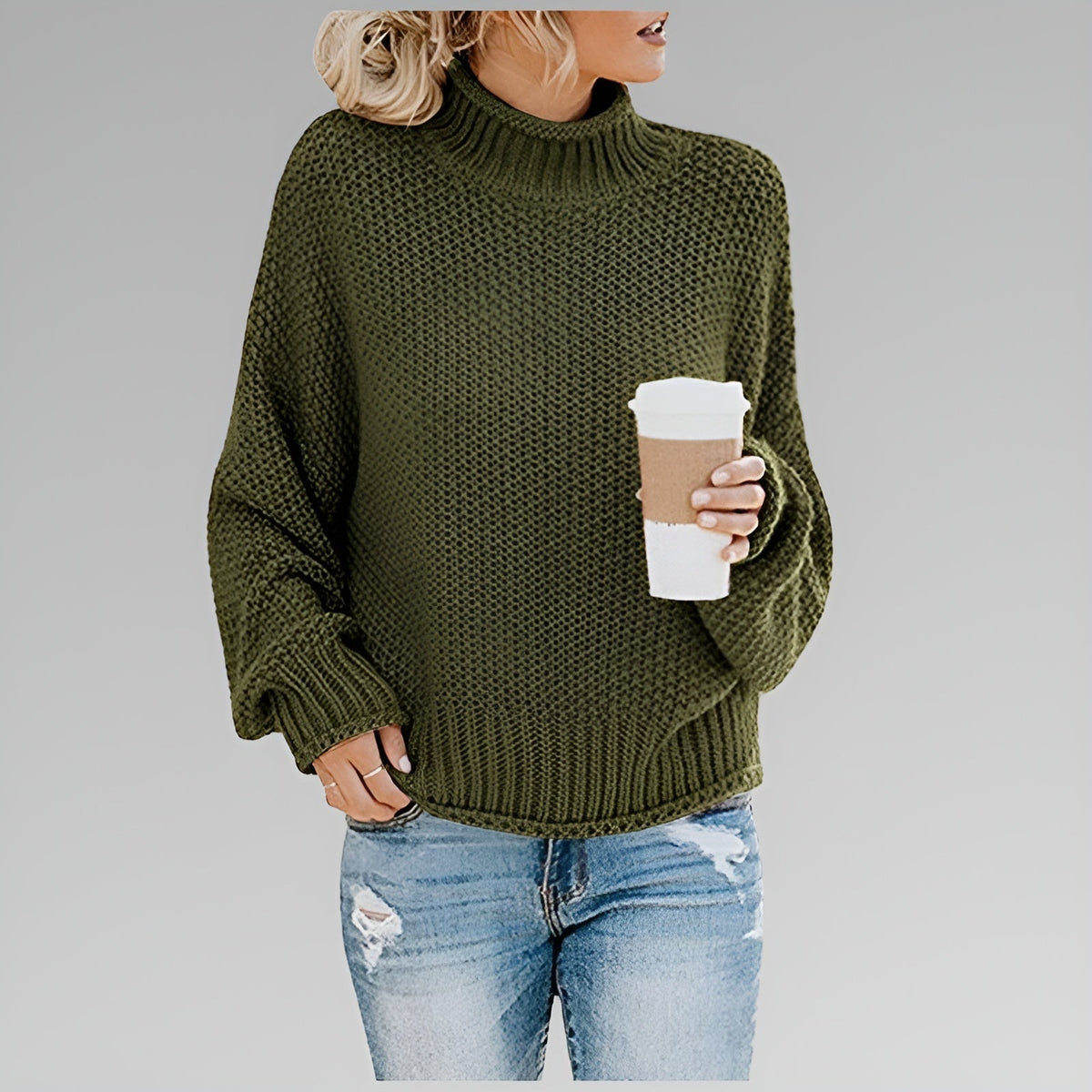 Women's Chunky Knit Polo Neck Pullover