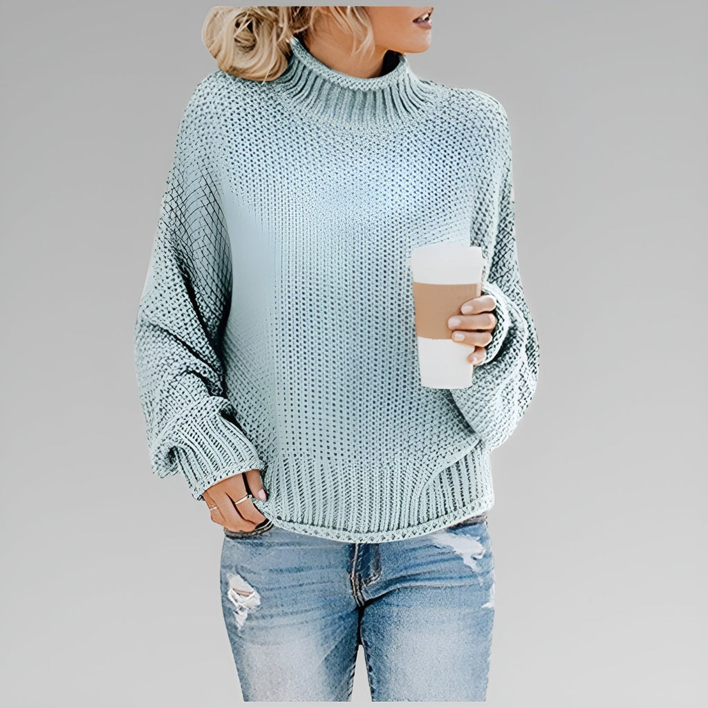 Women's Chunky Knit Polo Neck Pullover