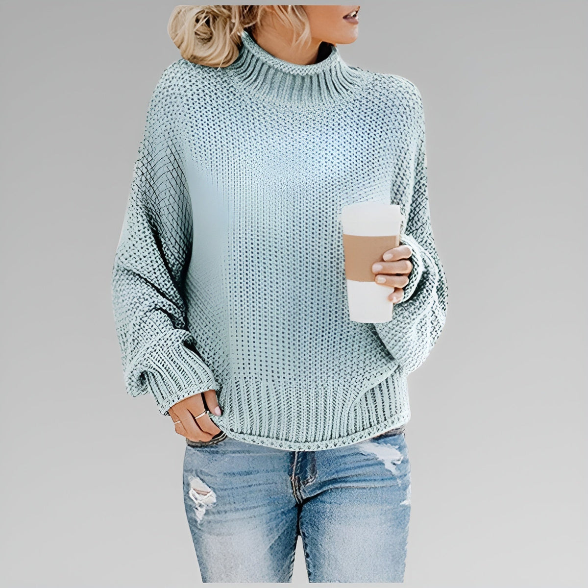Women's Chunky Knit Polo Neck Pullover