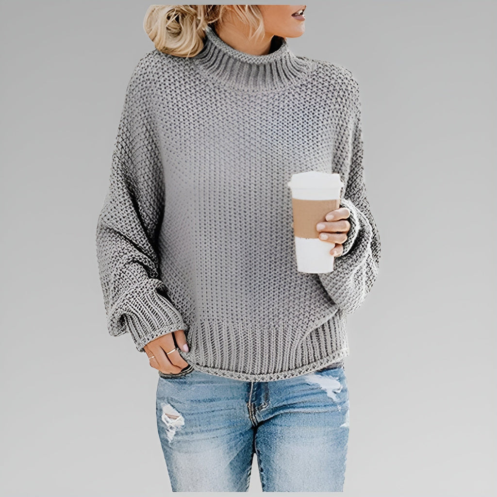 Women's Chunky Knit Polo Neck Pullover