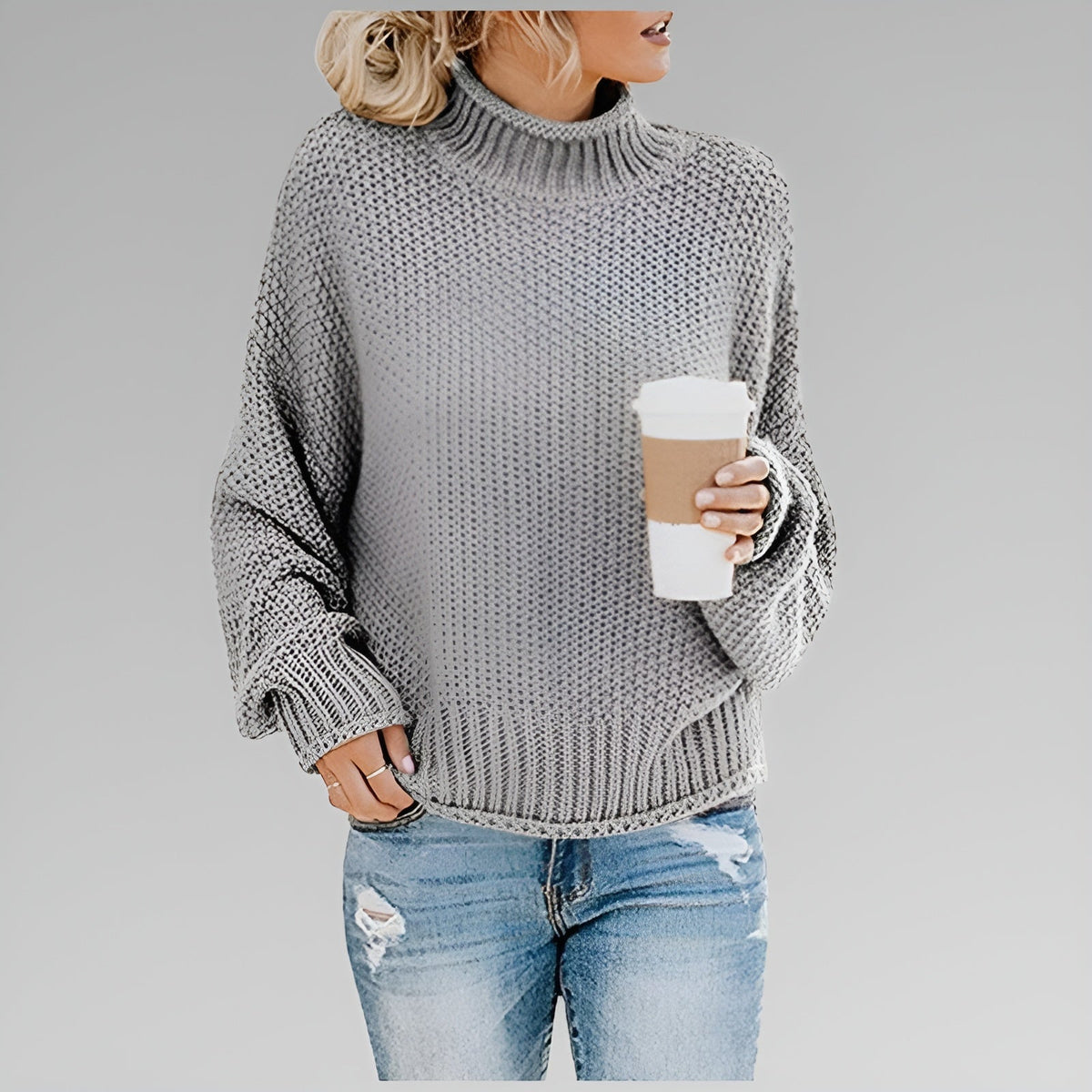 Women's Chunky Knit Polo Neck Pullover