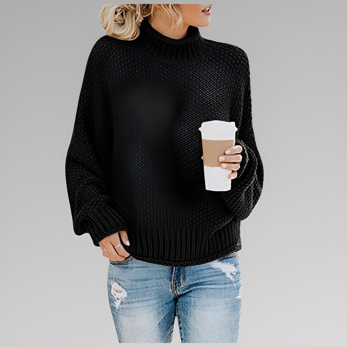 Women's Chunky Knit Polo Neck Pullover