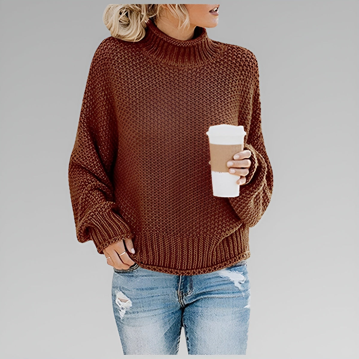 Women's Chunky Knit Polo Neck Pullover