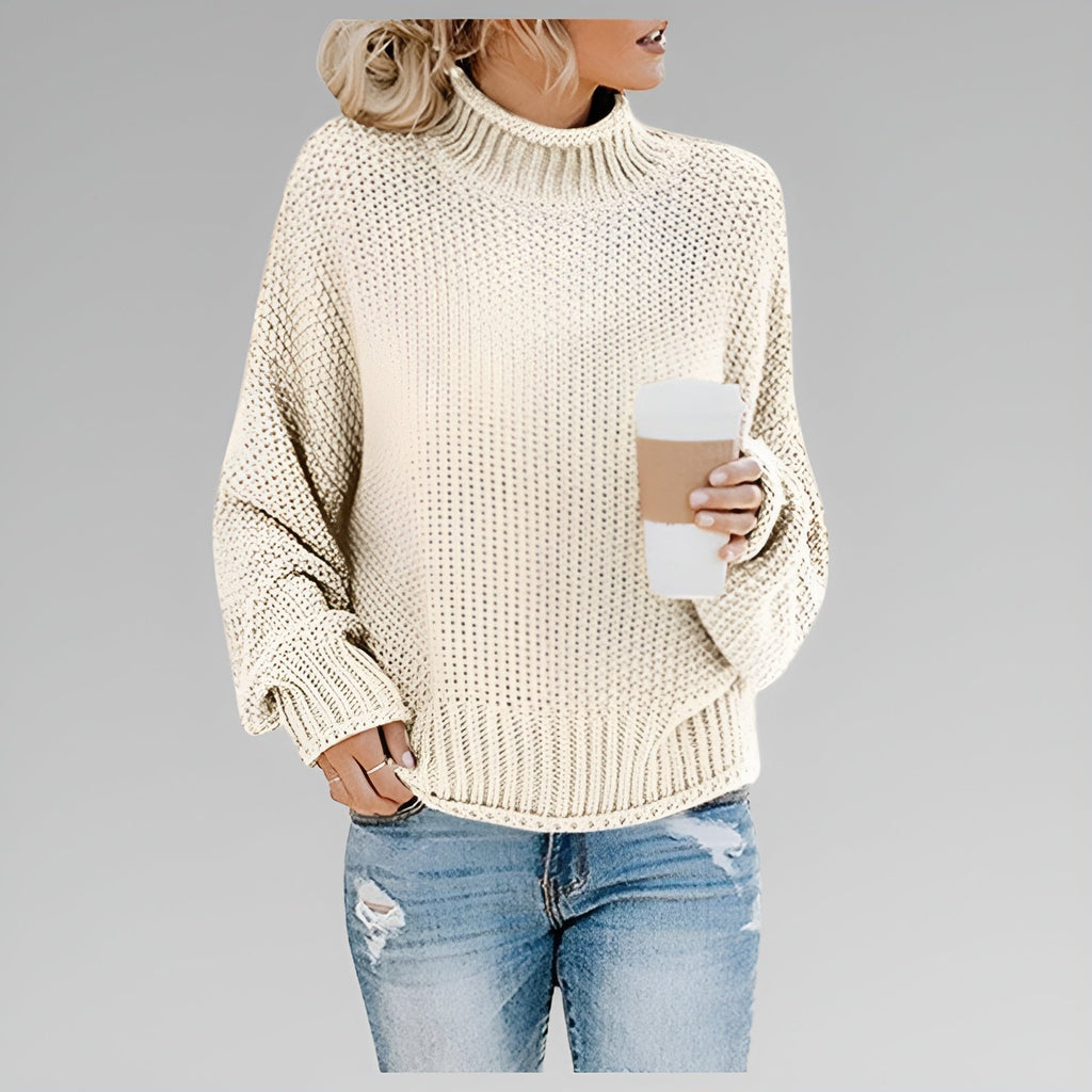 Women's Chunky Knit Polo Neck Pullover