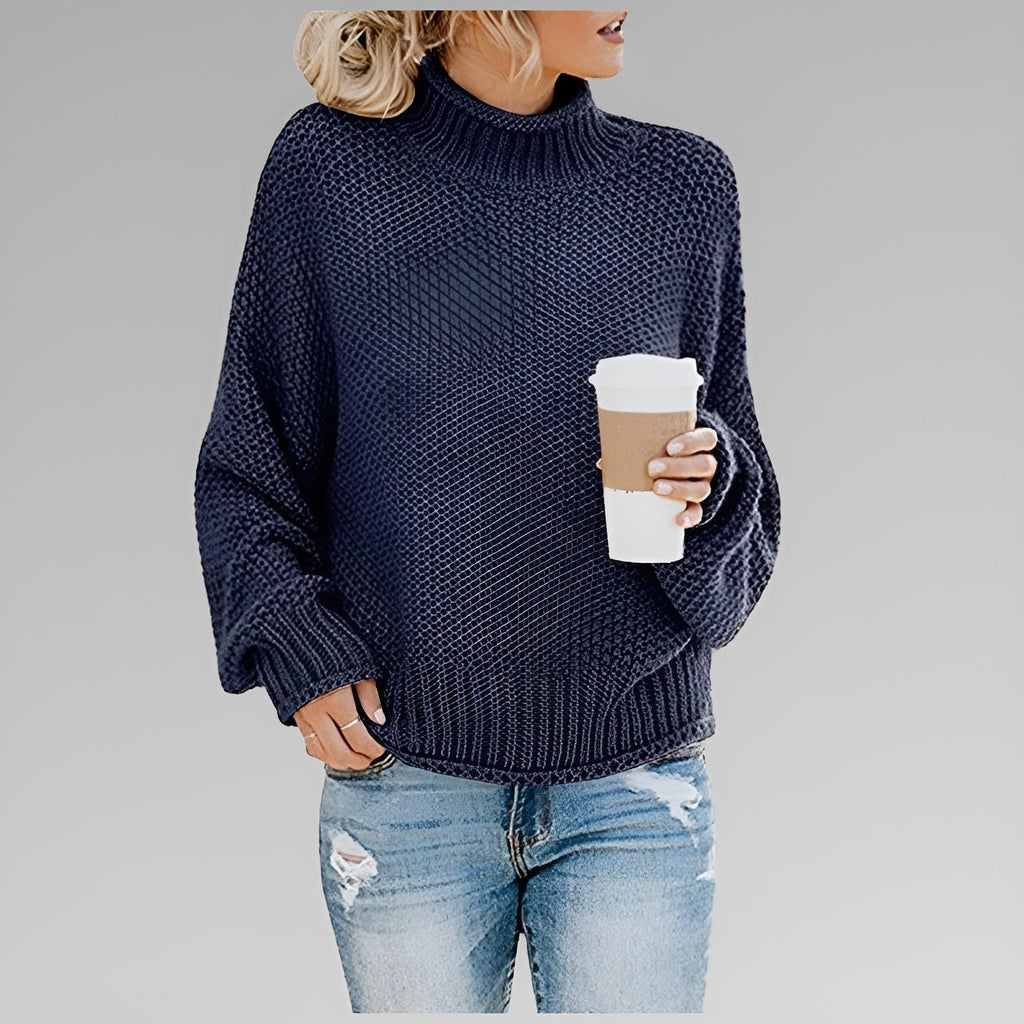 Women's Chunky Knit Polo Neck Pullover
