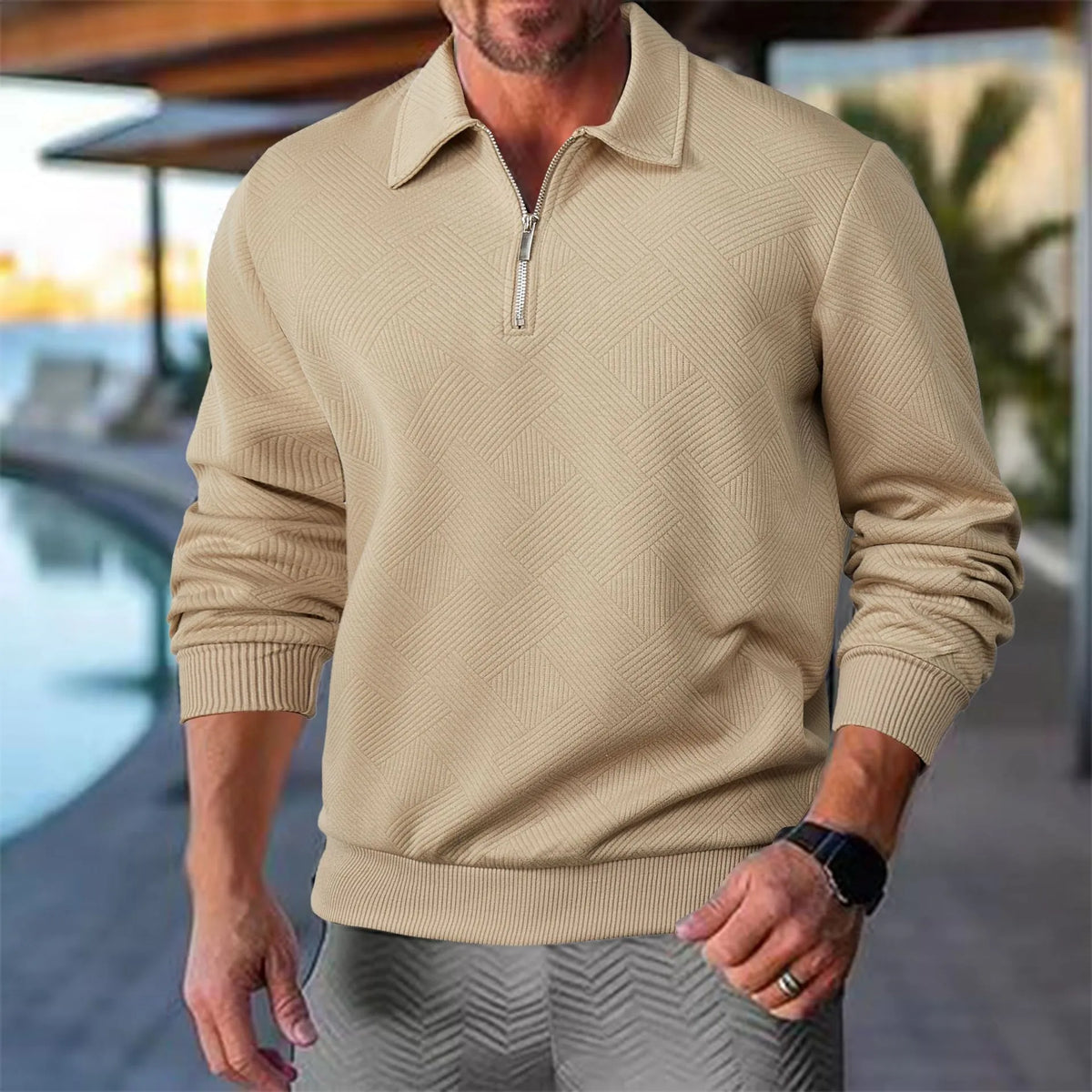 Men's Textured Half-Zip Polo Sweat