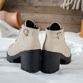 Women's Beige Lace-Up Heeled Ankle Boots