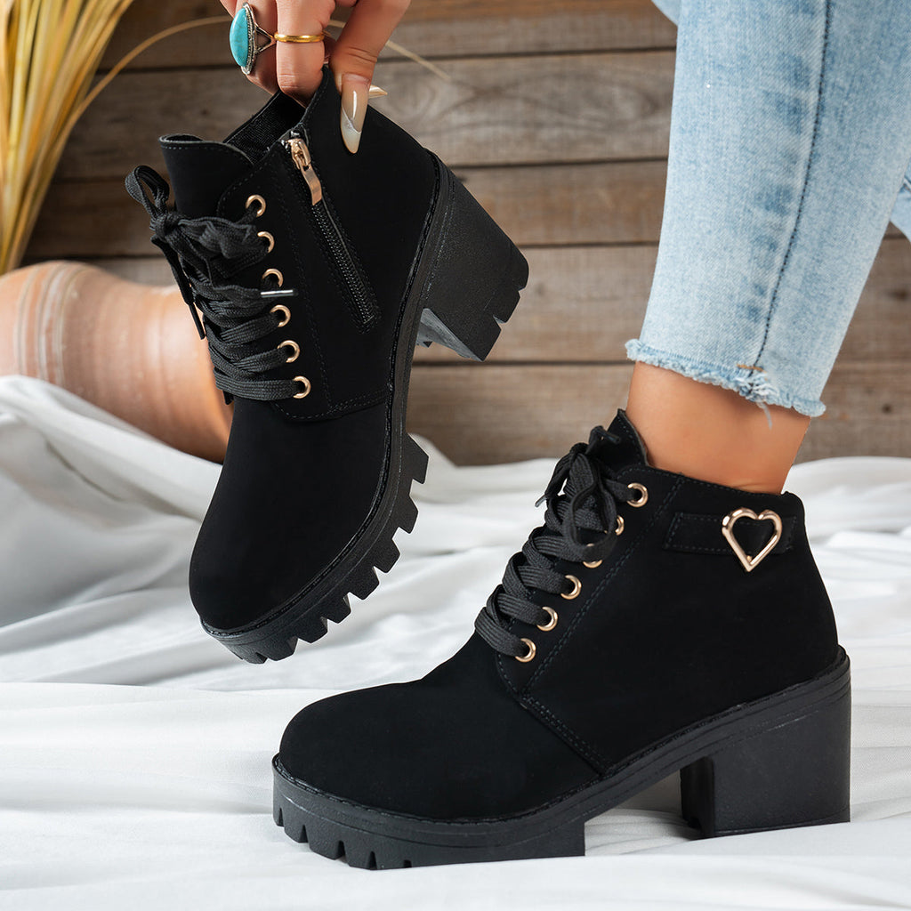 Women's Beige Lace-Up Heeled Ankle Boots