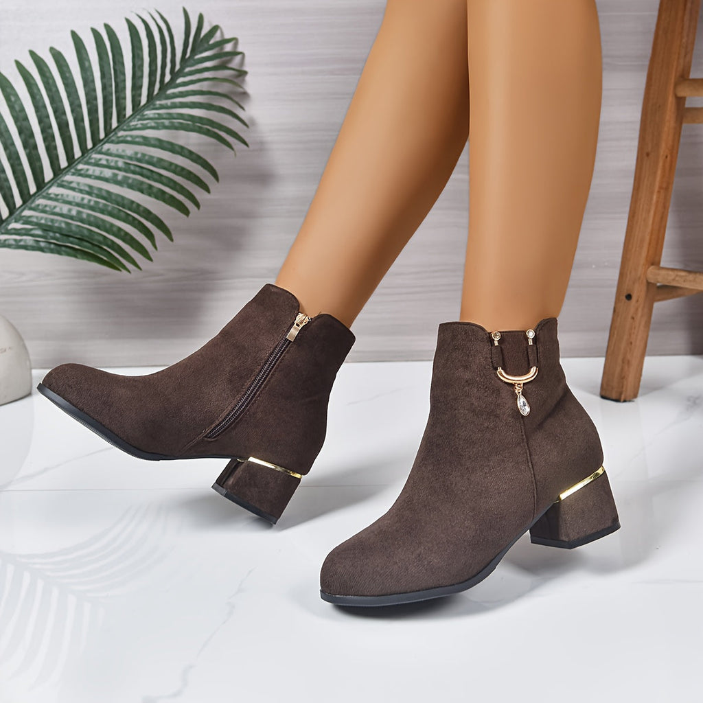 Women's Coffee Block Heel Chelsea Ankle Boots