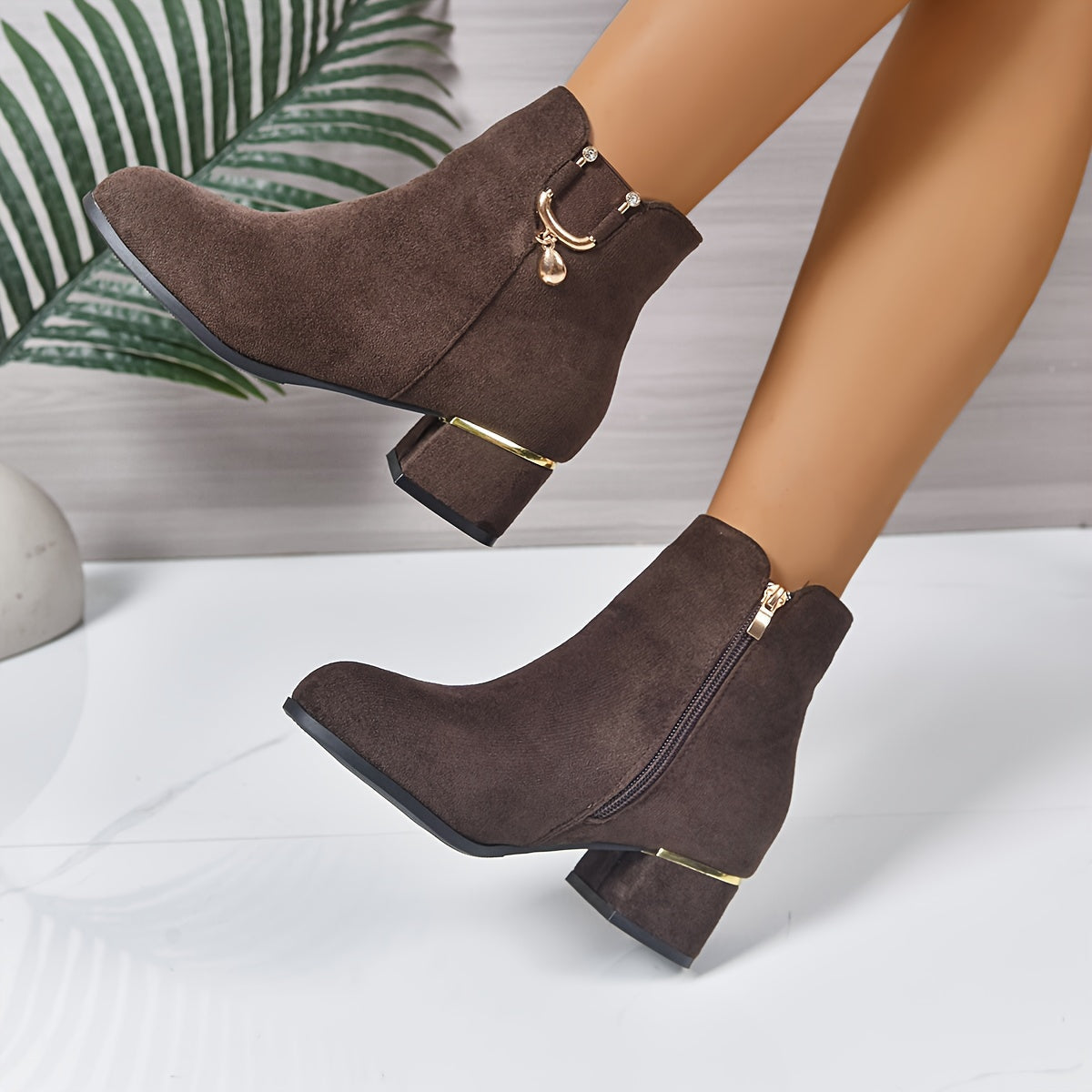 Women's Coffee Block Heel Chelsea Ankle Boots