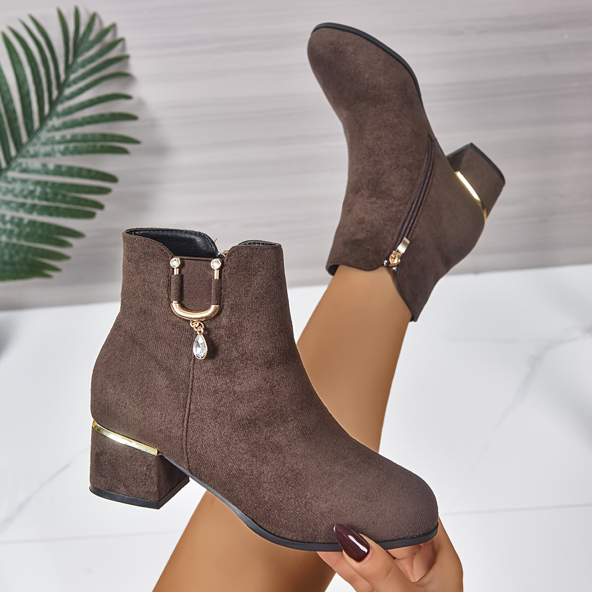 Women's Coffee Block Heel Chelsea Ankle Boots