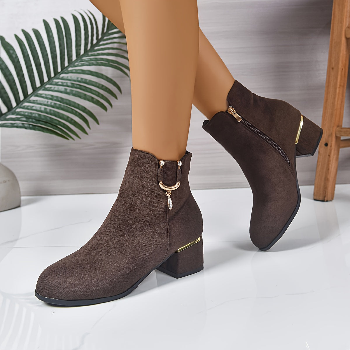 Women's Coffee Block Heel Chelsea Ankle Boots
