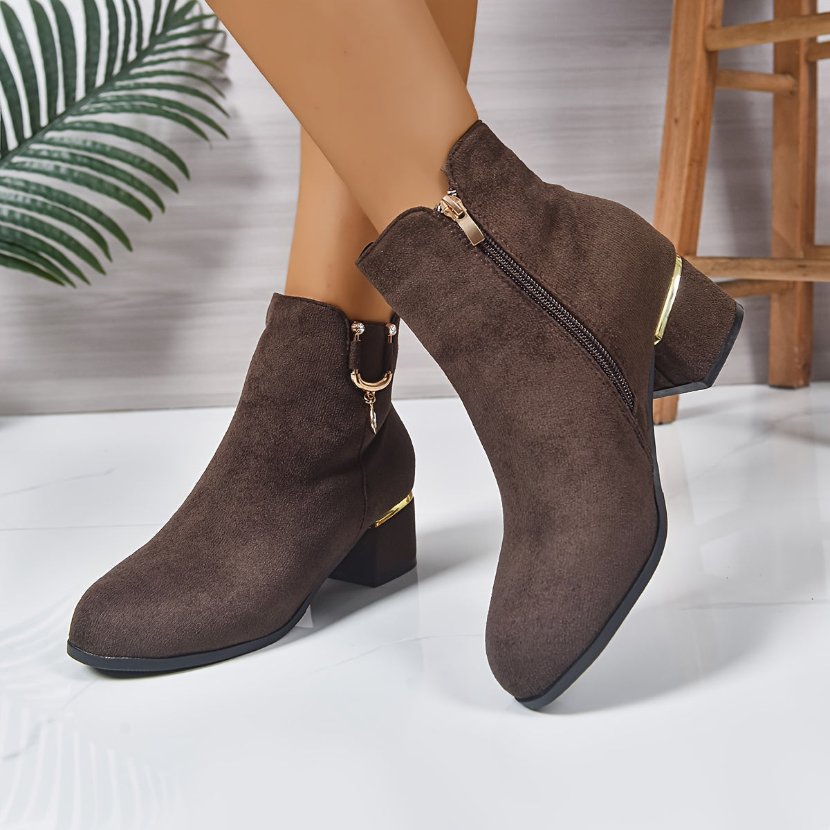 Women's Coffee Block Heel Chelsea Ankle Boots
