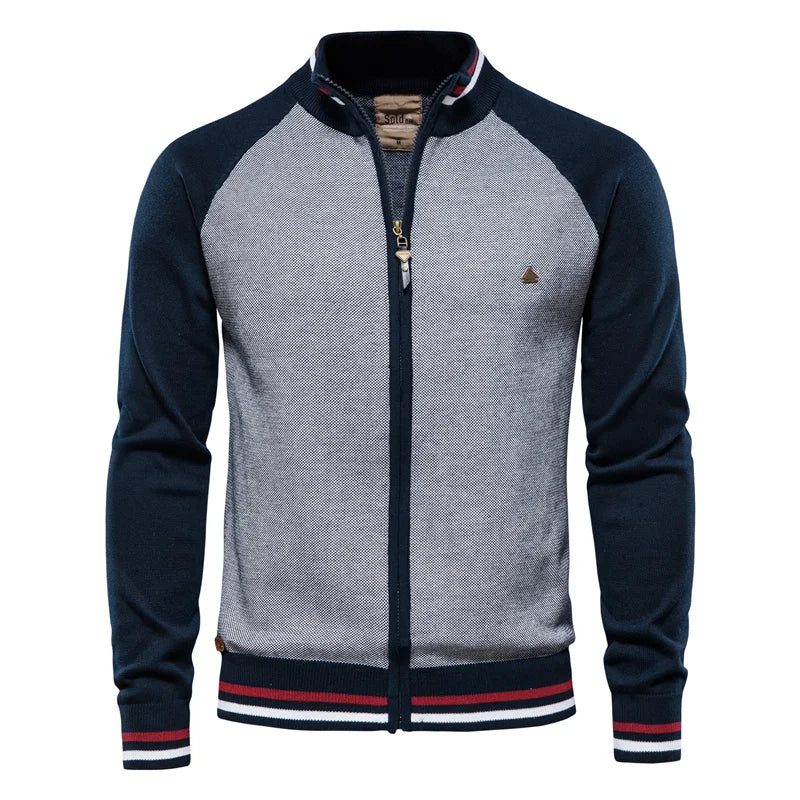 Men's Pure Cotton Stand Collar Zip-Through Cardigan
