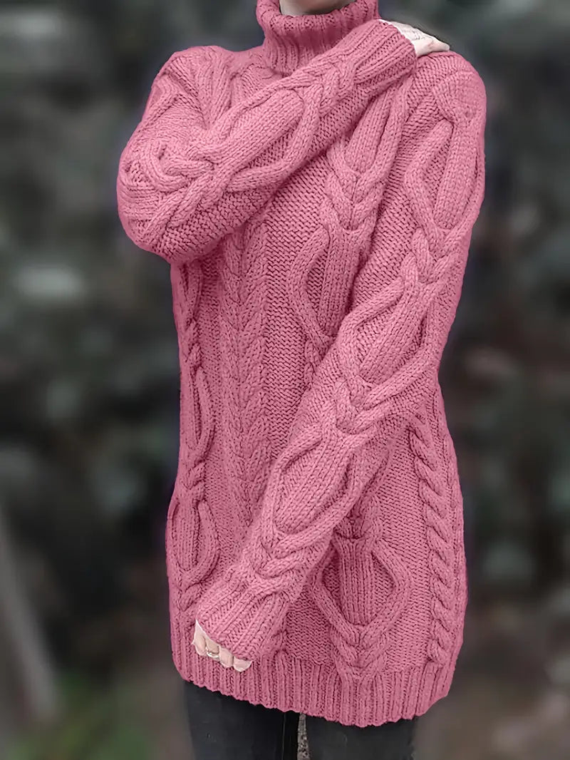 Women's Cable Knit Oversized Roll Neck Pullover