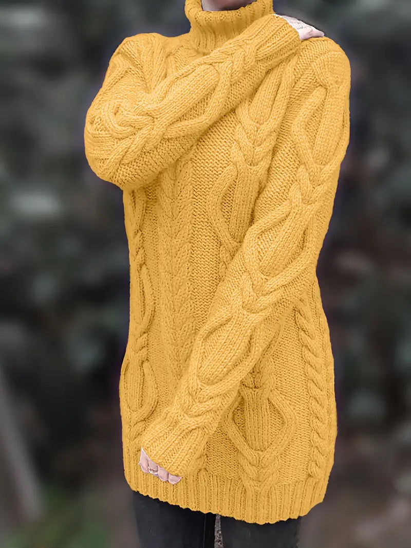 Women's Cable Knit Oversized Roll Neck Pullover