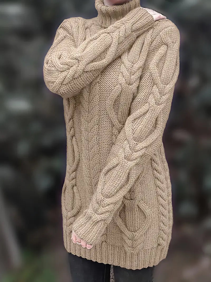Women's Cable Knit Oversized Roll Neck Pullover