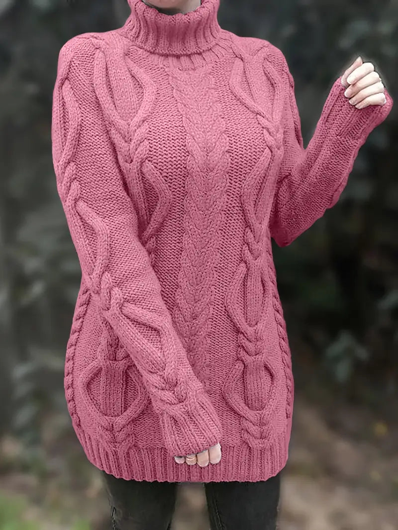 Women's Cable Knit Oversized Roll Neck Pullover