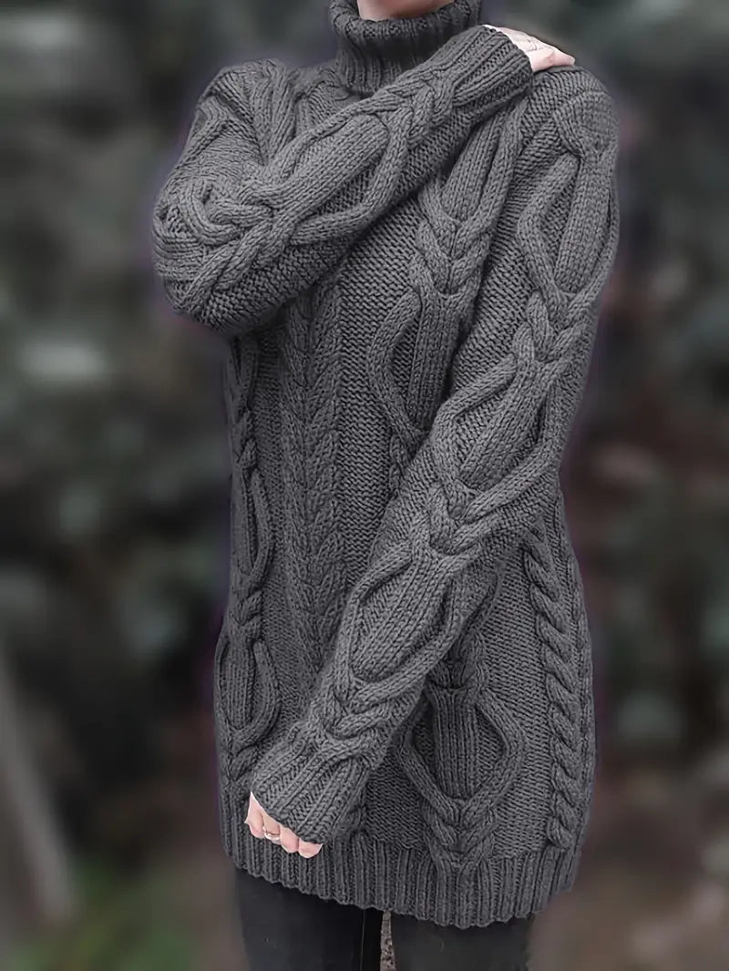 Women's Cable Knit Oversized Roll Neck Pullover