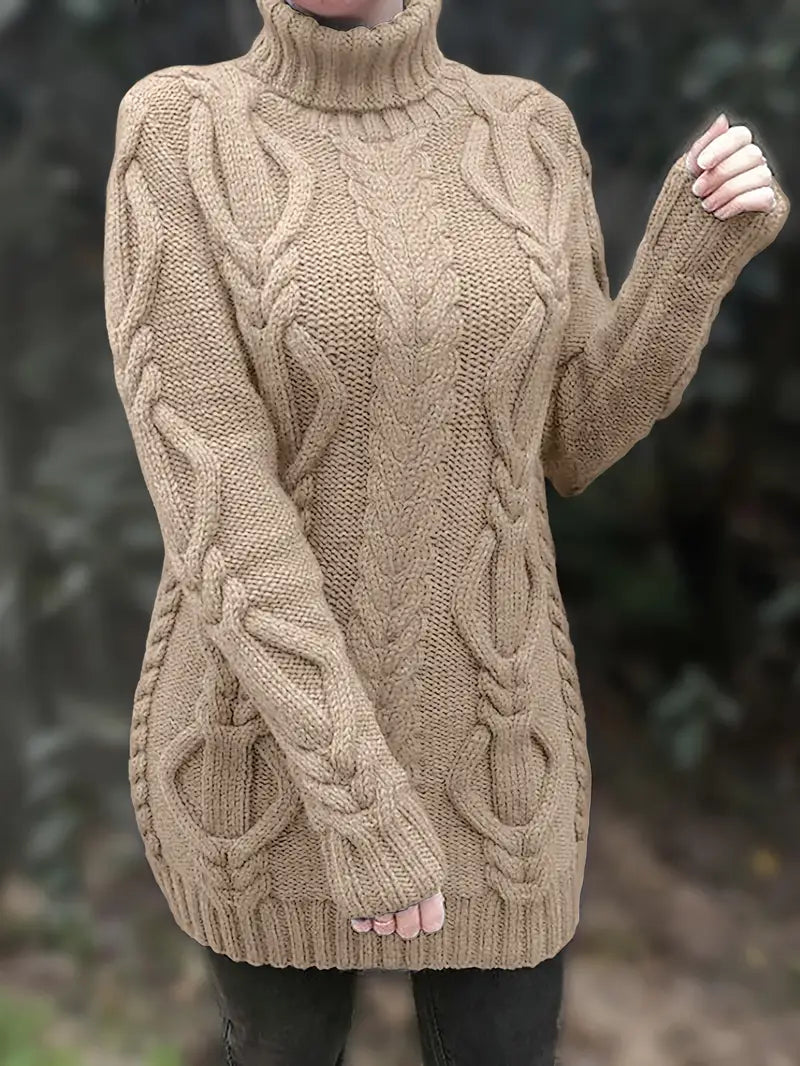 Women's Cable Knit Oversized Roll Neck Pullover