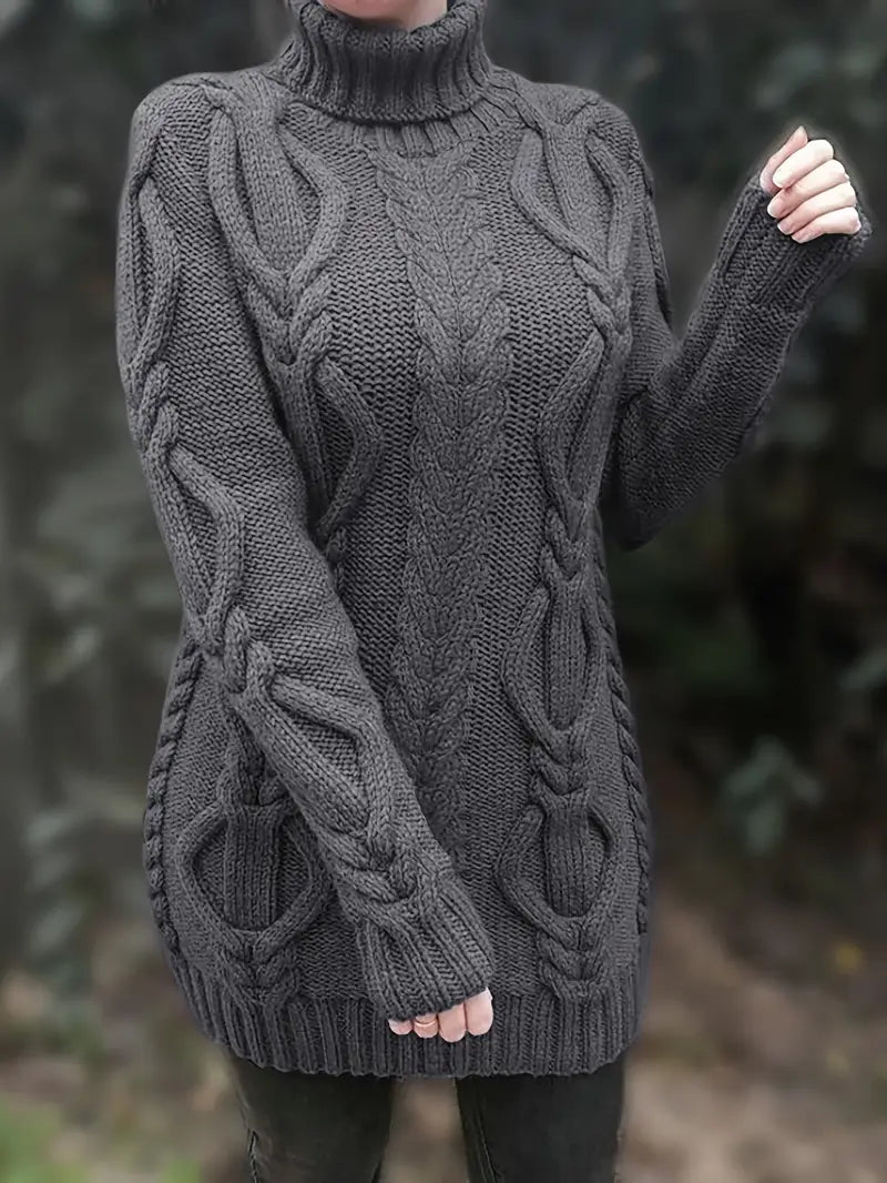 Women's Cable Knit Oversized Roll Neck Pullover