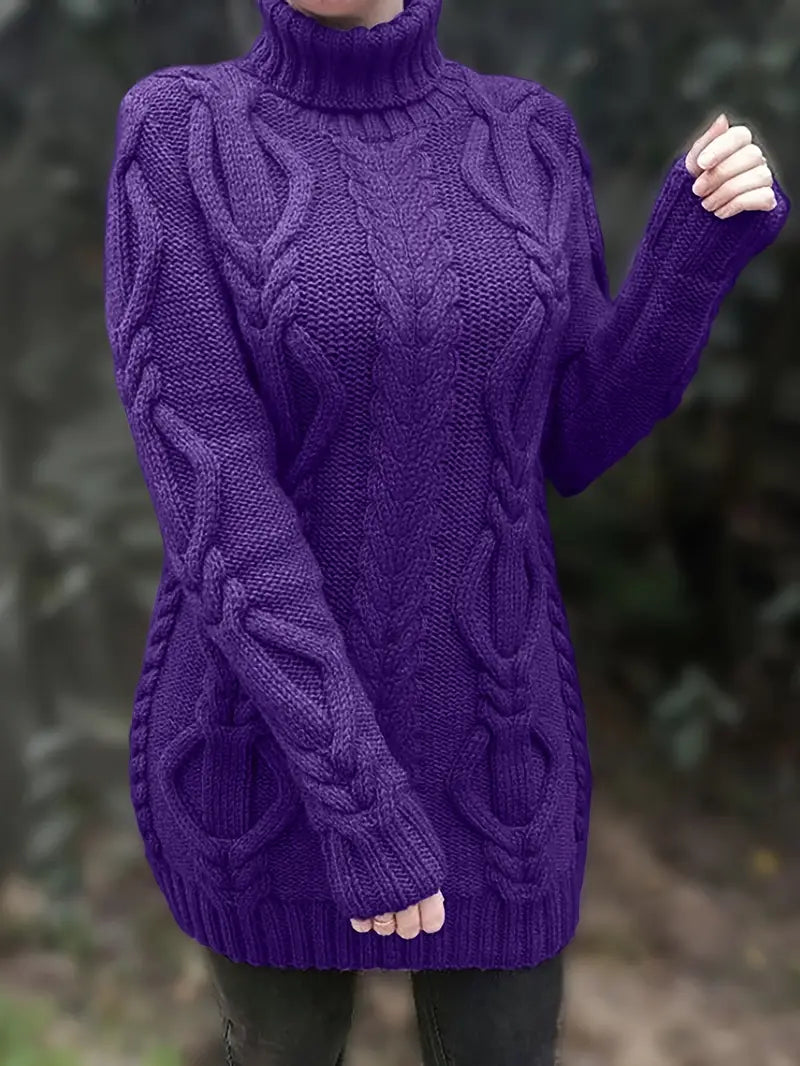 Women's Cable Knit Oversized Roll Neck Pullover