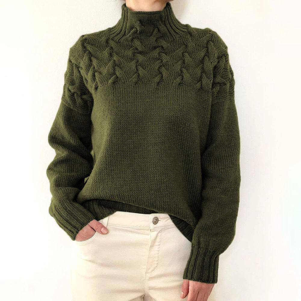Women's Cable Knit Polo Neck Jumper