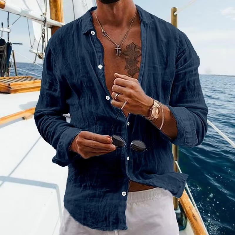 Men's Long Sleeve Textured Button-Through Shirt