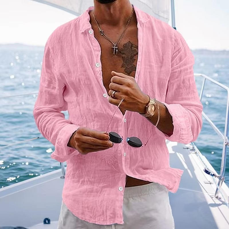 Men's Long Sleeve Textured Button-Through Shirt