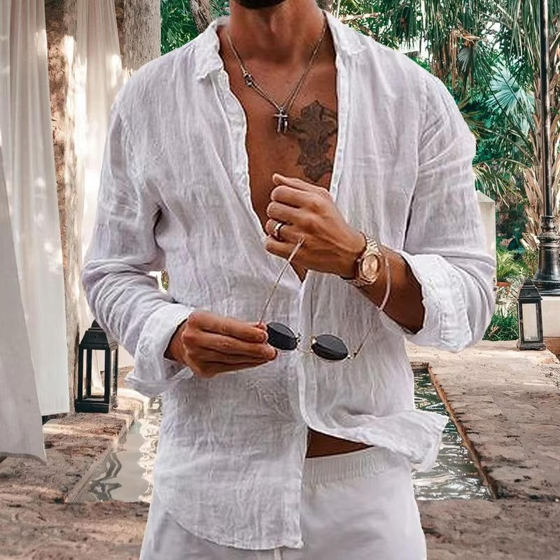 Men's Long Sleeve Textured Button-Through Shirt