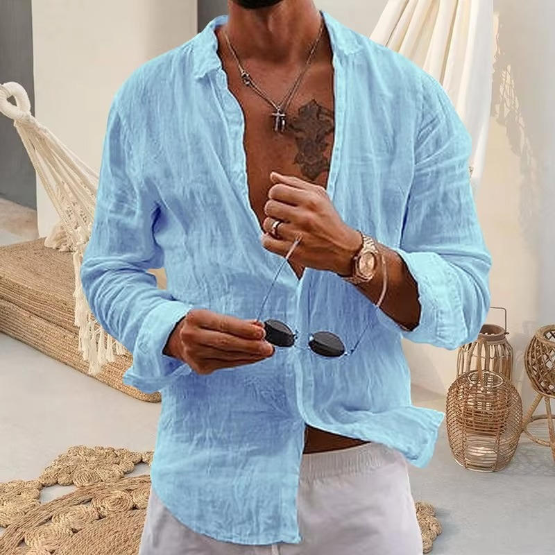 Men's Long Sleeve Textured Button-Through Shirt