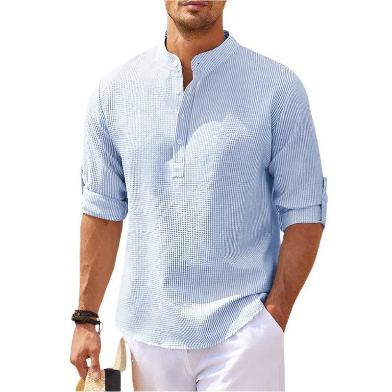 Men's Stand Collar Summer Henley Shirt