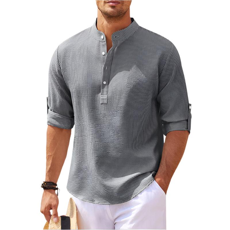 Men's Stand Collar Summer Henley Shirt