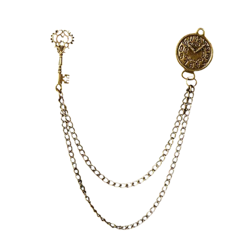 Men's Vintage-Inspired Double Chain Jacket Brooch