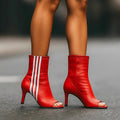 Women's Peep-Toe Striped Mid-Heel Ankle Boots