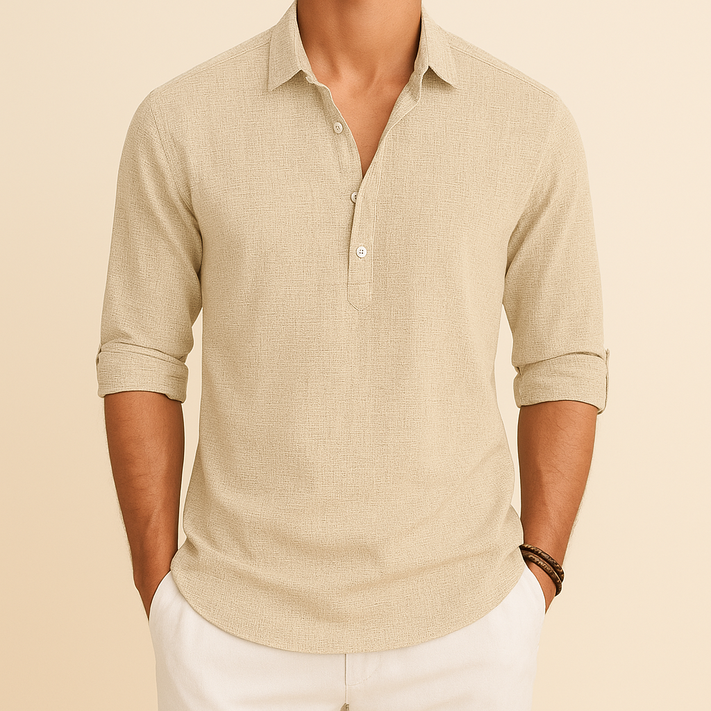 Men's Relaxed Button Neck Long Sleeve Polo