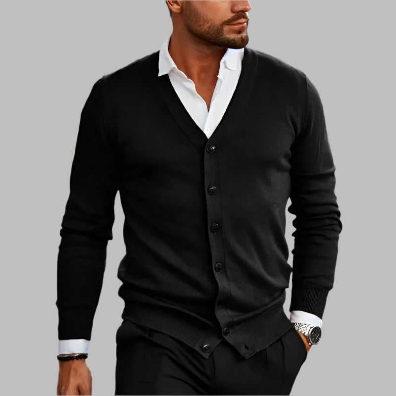 Men's Long Sleeve V-Neck Button-Through Cardigan