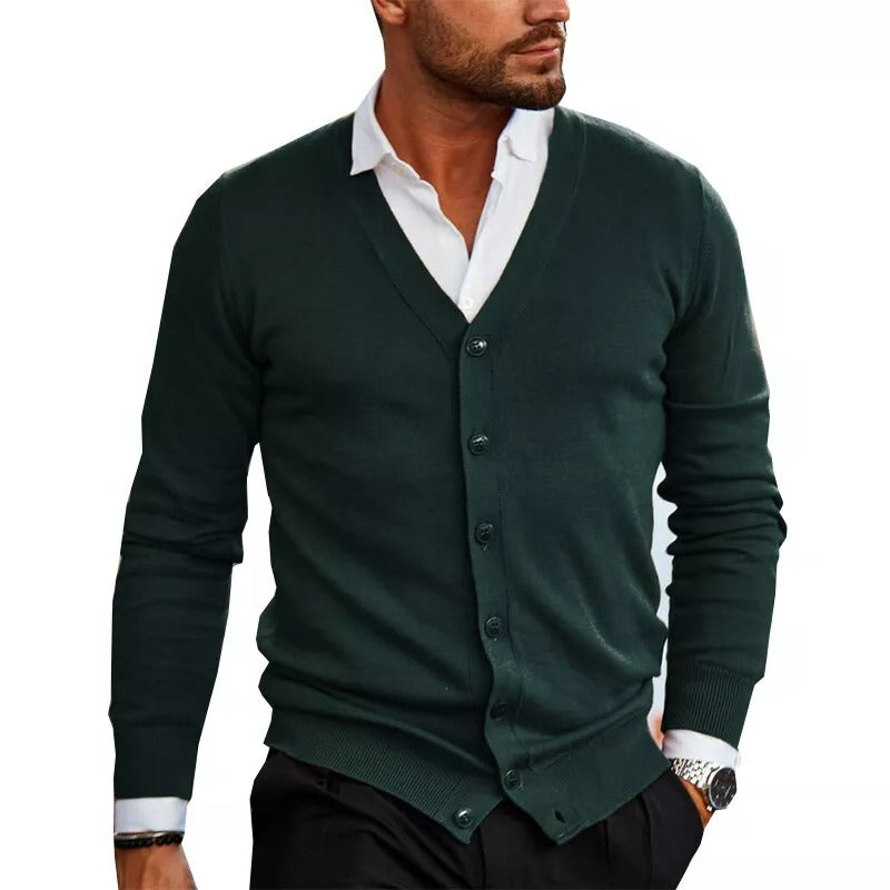 Men's Long Sleeve V-Neck Button-Through Cardigan