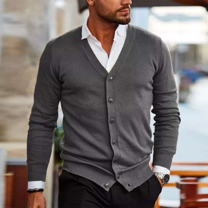 Men's Long Sleeve V-Neck Button-Through Cardigan