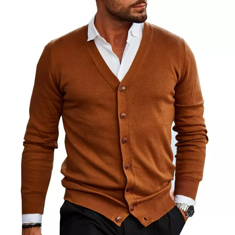 Men's Long Sleeve V-Neck Button-Through Cardigan