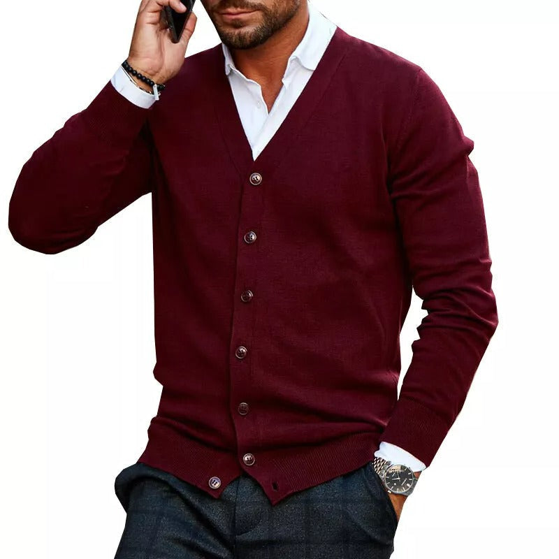 Men's Long Sleeve V-Neck Button-Through Cardigan