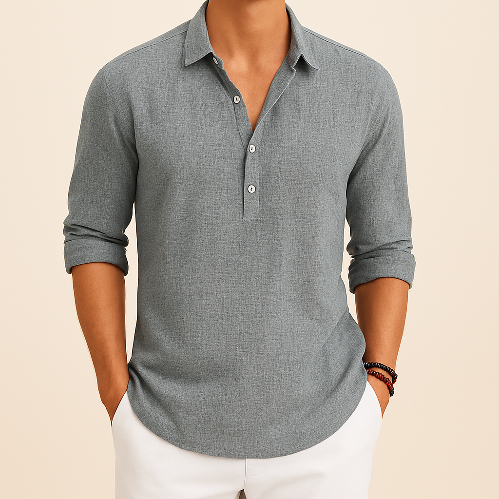 Men's Relaxed Button Neck Long Sleeve Polo