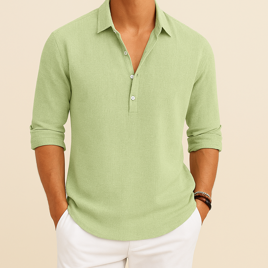 Men's Relaxed Button Neck Long Sleeve Polo
