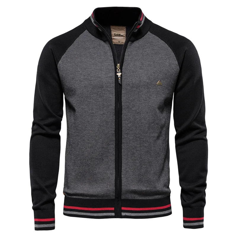 Men's Pure Cotton Stand Collar Zip-Through Cardigan