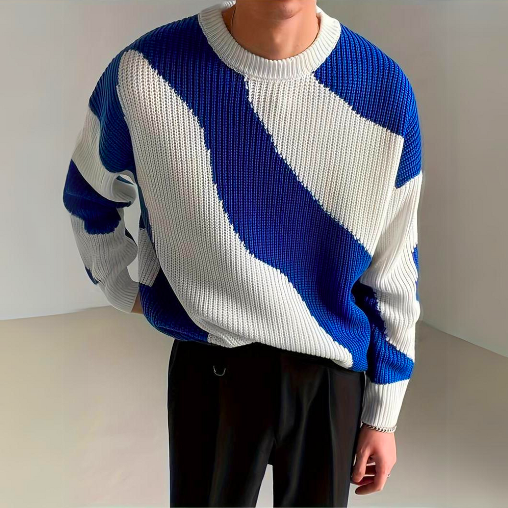 Men's Wave Pattern Colour Block Knit Pullover