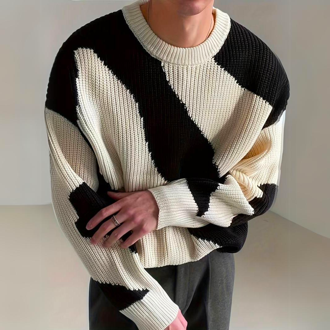 Men's Wave Pattern Colour Block Knit Pullover