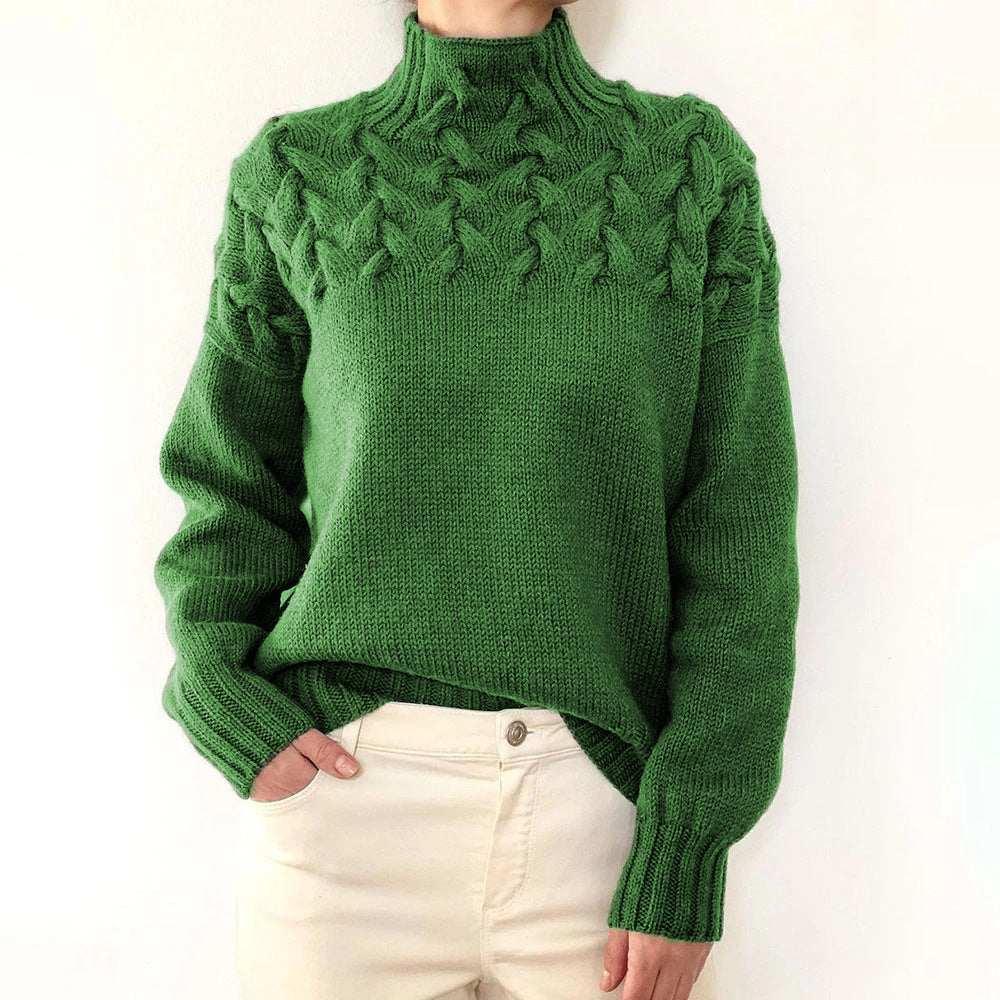 Women's Cable Knit Polo Neck Jumper