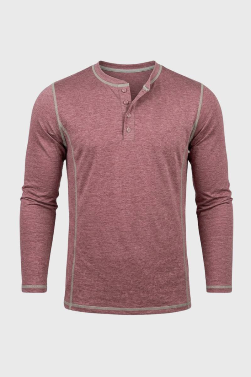 Men's Button-Neck Contrast Stitch Henley