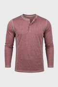 Men's Button-Neck Contrast Stitch Henley